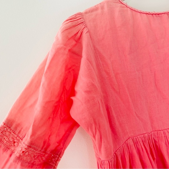 Orange and Pink Ruffled Tiered Sundress with Bishop Sleeves - Picture 7 of 9